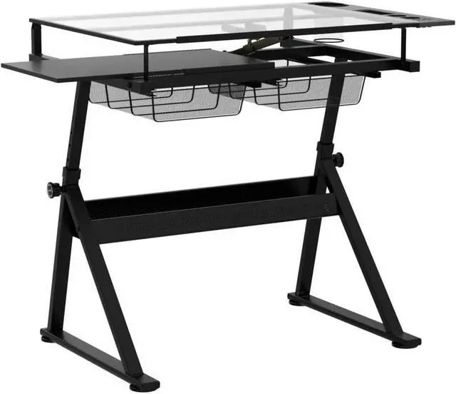 Alt view image 6 of 6 - LifeSky Drafting Table Adjustable for Artists - Art Drawing Desk with Storage for Painting Sketching - Glass Top for Painters Illustrators Cartoonists Black