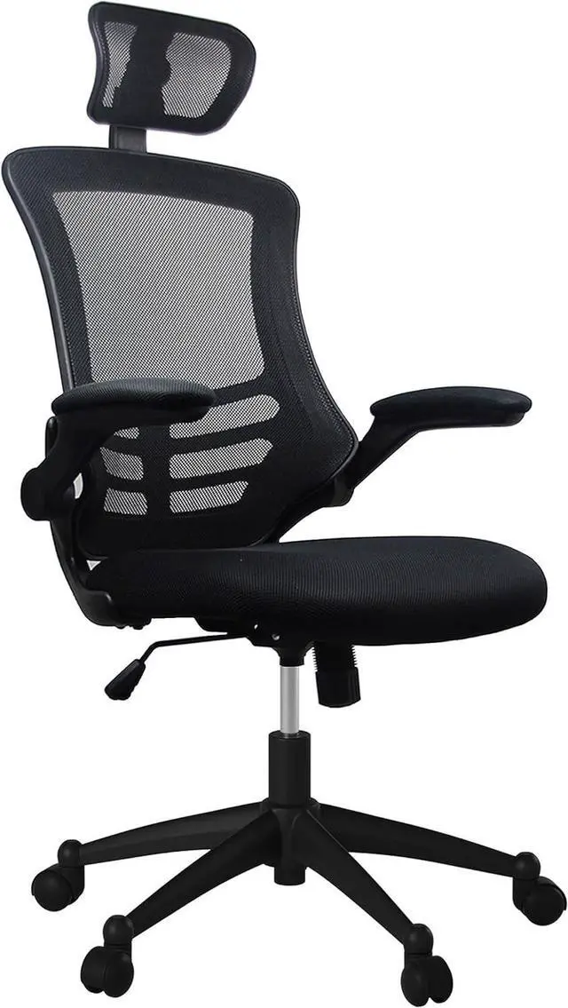 Main image of Techni Mobili High-Back Mesh Office Chair with Headrest, Recline, Black | Executive mesh office chair, adjustable headrest, flip-up arms, recline control, height adjustable, swivel chair, ergonomic