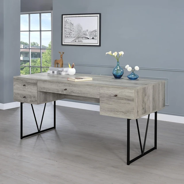Alt view image 2 of 7 - Coaster Home Furnishings Analiese Rustic 63-Inch 4-Drawer Home Office Computer Writing Desk Study Table with Storage Engineered Eco-Friendly Wood Look Laminate Sturdy Steel Grey Driftwood 801999