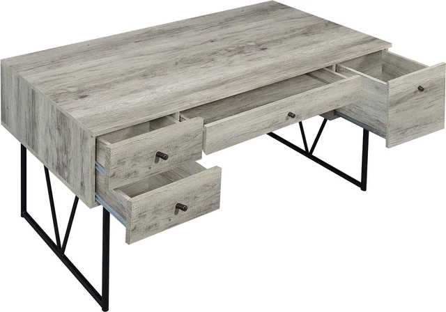 Alt view image 4 of 7 - Coaster Home Furnishings Analiese Rustic 63-Inch 4-Drawer Home Office Computer Writing Desk Study Table with Storage Engineered Eco-Friendly Wood Look Laminate Sturdy Steel Grey Driftwood 801999