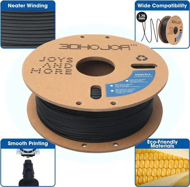 Alt view image 2 of 5 - Matte PLA Filament 1.75mm, Upgrade Matte 3D Printer PLA Filament, 1KG*2 Bundle Cardboard Spool 3D Printing Filament for 3D Printers(Matte Black 2Pack)