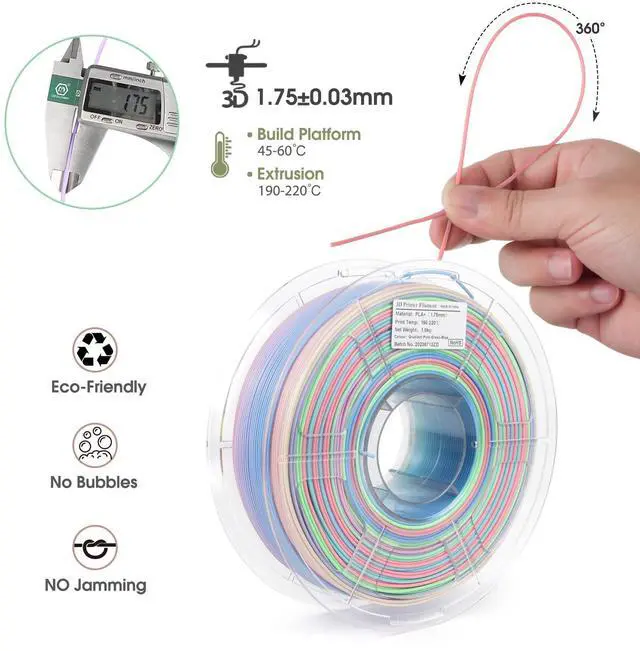 Alt view image 2 of 7 - iSANMATE Rainbow PLA Filament 1.75mm, 3D Printer Filament Matte Color Changing PLA, Pink Green Blue Multicolor Filament, Fast Color Change 3D Printing Filament, 1KG