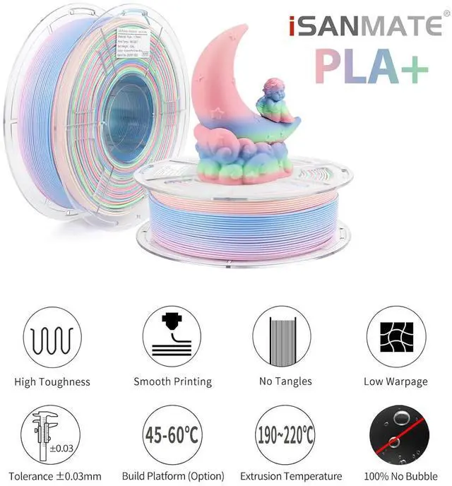 Alt view image 3 of 7 - iSANMATE Rainbow PLA Filament 1.75mm, 3D Printer Filament Matte Color Changing PLA, Pink Green Blue Multicolor Filament, Fast Color Change 3D Printing Filament, 1KG