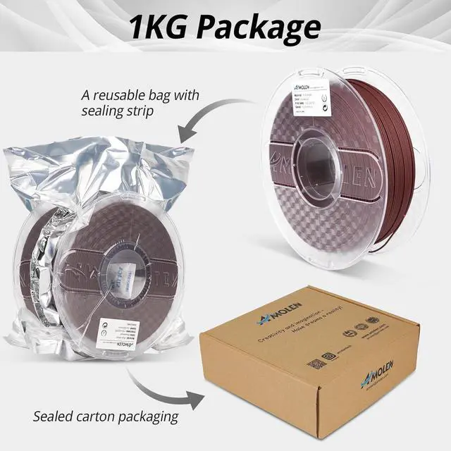Alt view image 6 of 7 - AMOLEN PLA Filament 1.75mm Dry Rosewood 3D Printer Wood Filament Add 15% Real Wood Fiber, Matte and Frosted 3D Filament 1.75mm PLA Filament 3D Printing Filament, 1kg