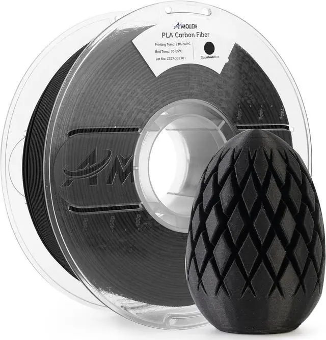 Main image of AMOLEN Carbon Fiber PLA Filament 1.75mm, Lightweight & High-Strength PLA-CF Filament, Dimensional Accuracy ± 0.02mm, 1kg(2.2lbs) Spool for 3D Printers (Black)