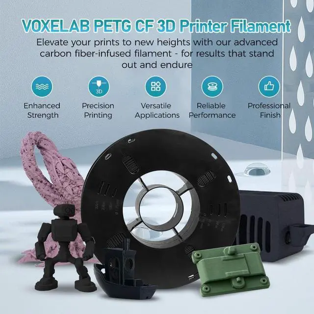 Alt view image 2 of 7 - VOXELAB Carbon Fiber PETG 3D Printer Filament, PETG Carbon Fiber Black Filament 1.75mm 1KG (2.2 LBS) 1 Spool, 3D Printing Material, Dimensional Accuracy +/- 0.02 mm, PETG CF Black