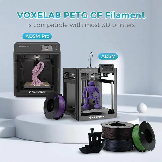 Alt view image 6 of 7 - VOXELAB Carbon Fiber PETG 3D Printer Filament, PETG Carbon Fiber Black Filament 1.75mm 1KG (2.2 LBS) 1 Spool, 3D Printing Material, Dimensional Accuracy +/- 0.02 mm, PETG CF Black