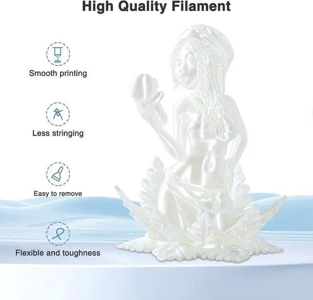 Alt view image 4 of 7 - Pearl White Silk PLA Filament 1.75mm, High Gloss PLA Clog-Free 3D Printer Filament, Dimensional Accuracy +/- 0.03mm, 1kg(2.2lbs), Fits for Most FDM 3D Printers