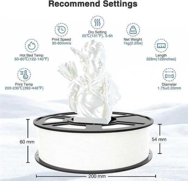 Alt view image 5 of 7 - Pearl White Silk PLA Filament 1.75mm, High Gloss PLA Clog-Free 3D Printer Filament, Dimensional Accuracy +/- 0.03mm, 1kg(2.2lbs), Fits for Most FDM 3D Printers