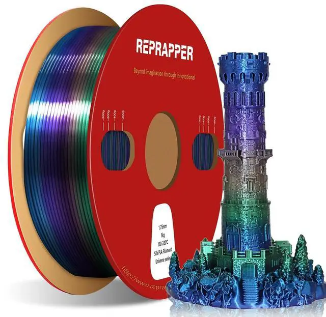 Alt view image 7 of 7 - RepRapper Universe Rainbow PLA Filament, Shiny Multicolor Silk PLA 1.75 mm Filament (+-0.03 mm), Sparkle Fast Change Multi-color1 kg 3D Printer Filament for 3D Printer