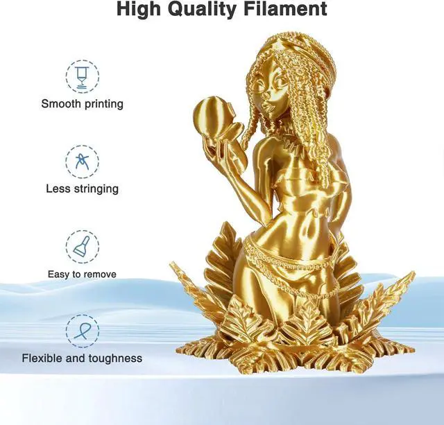 Alt view image 4 of 6 - Gold Silk PLA Filament 1.75mm, High Gloss PLA 3D Printer Filament Low Warp & Clog-Free, Dimensional Accuracy +/- 0.03mm, 1kg(2.2lb), Fits for Most FDM 3D Printers