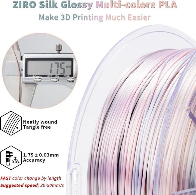 Alt view image 4 of 7 - ZIRO 3D Printer Filament, Shiny PLA Fast Gradient Color Change, Glossy Color Change by Length PLA, Fit Most FDM 3D Printers, Dimensional Accuracy +/-0.03mm, 1KG/2.2lb Spool, Earth Tone(Silk)