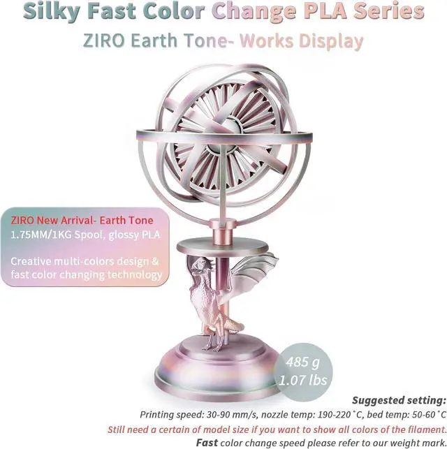 Alt view image 6 of 7 - ZIRO 3D Printer Filament, Shiny PLA Fast Gradient Color Change, Glossy Color Change by Length PLA, Fit Most FDM 3D Printers, Dimensional Accuracy +/-0.03mm, 1KG/2.2lb Spool, Earth Tone(Silk)