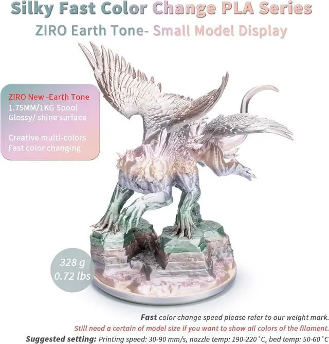 Alt view image 7 of 7 - ZIRO 3D Printer Filament, Shiny PLA Fast Gradient Color Change, Glossy Color Change by Length PLA, Fit Most FDM 3D Printers, Dimensional Accuracy +/-0.03mm, 1KG/2.2lb Spool, Earth Tone(Silk)