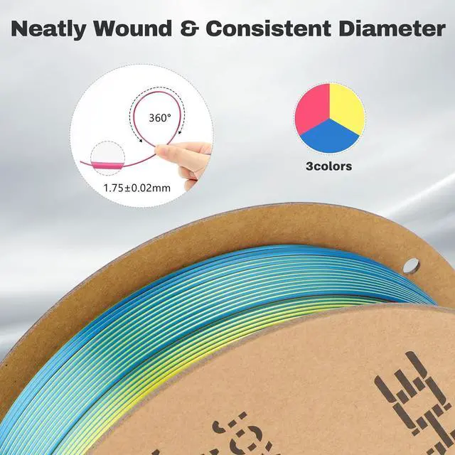 Alt view image 3 of 7 - Silk PLA Filament 1.75mm Red Yellow Blue Triple Color PLA 3D Printer Filament 3 in 1 Coextrusion 1KG Spool(2.2lbs) 3D Printing Filament Dimensional Accuracy +/- 0.03mm