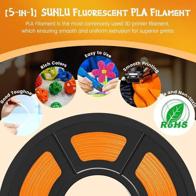 Alt view image 5 of 7 - SUNLU Fluorescent PLA 3D Printer Filament, PLA Filament 1.75mm, Brighter Color for Halloween Decoration, Neatly Wound Filament, Fit Most FDM 3D Printer, 1kg Spool, Fluorescent Yellow
