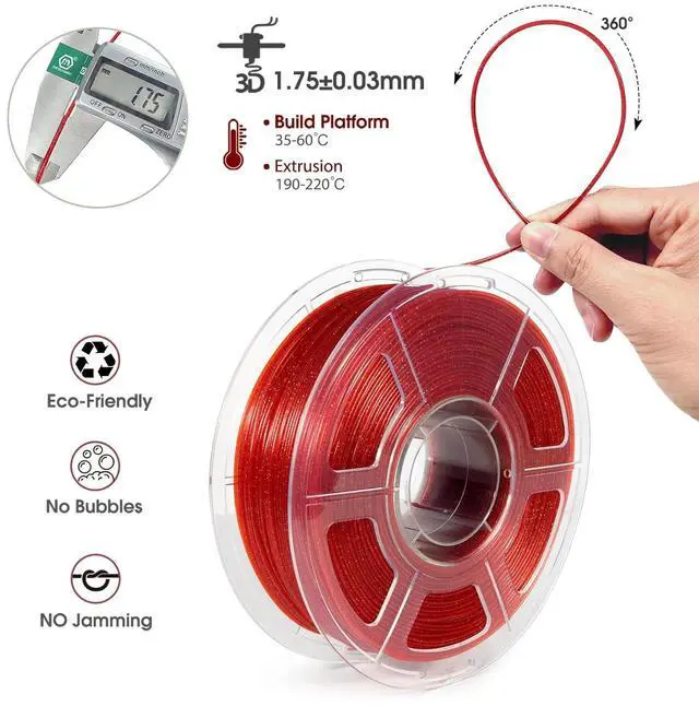 Alt view image 2 of 7 - iSANMATE 3D Printer Filament, Transparent Glitter Red PLA Filament 1.75 mm, 3D Printing Filament 1KG/2.2lb