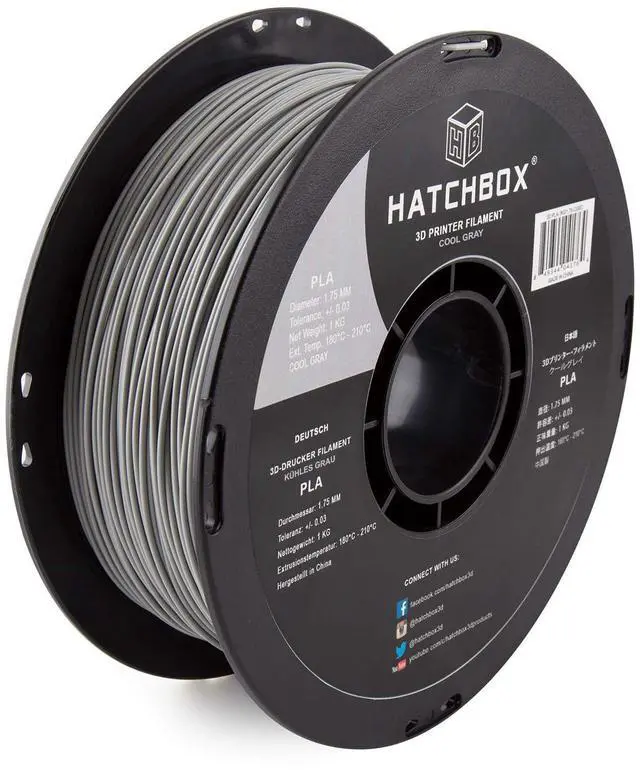 Main image of HATCHBOX 1.75mm Cool Gray PLA 3D Printer Filament, 1 KG Spool, Dimensional Accuracy +/- 0.03 mm, 3D Printing Filament