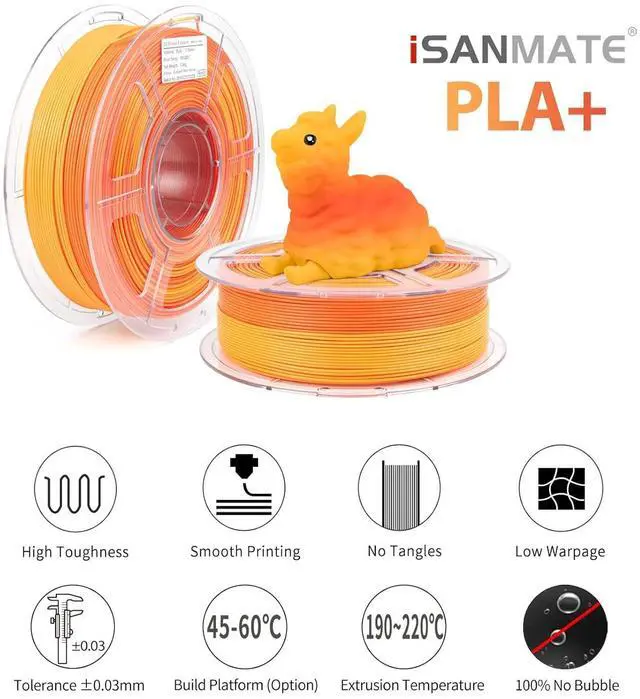 Alt view image 3 of 7 - iSANMATE Gradient Multicolors Filament, PLA Plus Rainbow Filament 1.75mm, Fast Change Multicolor Rainbow PLA Filament, Red, Orange 3D Printing Filament 1KG/2.2lb