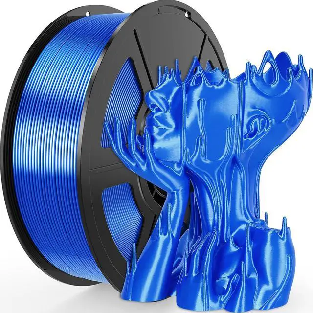 Main image of Blue Silk PLA Filament 1.75mm, Silk PLA with Low Warp, High Gloss PLA 3D Printer Filament, Dimensional Accuracy +/- 0.03mm, 1kg(2.2lb), Fits for Most FDM 3D Printers