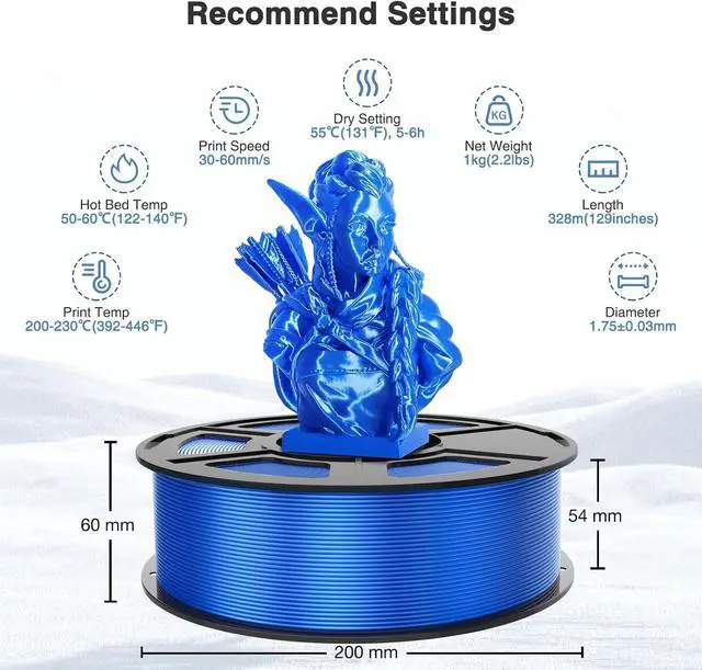 Alt view image 5 of 6 - Blue Silk PLA Filament 1.75mm, Silk PLA with Low Warp, High Gloss PLA 3D Printer Filament, Dimensional Accuracy +/- 0.03mm, 1kg(2.2lb), Fits for Most FDM 3D Printers
