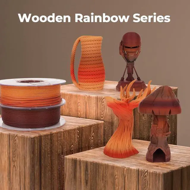 Alt view image 2 of 7 - AMOLEN 3D Printing Filament Dark Wooden Rainbow Color Change Printer Filament PLA 1KG Spool 1.75mm 1.75mm Dry Rose Wood/Ebony/Burgundy/Walnut 1KG/2.2lb Fit Most FDM and Printer Pen Tigerwood