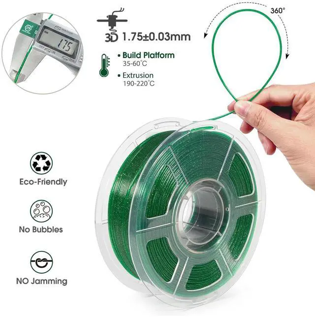 Alt view image 2 of 7 - iSANMATE 3D Printer Filament, Transparent Glitter Green PLA Filament 1.75 mm, 3D Printing Filament 1KG/2.2lb