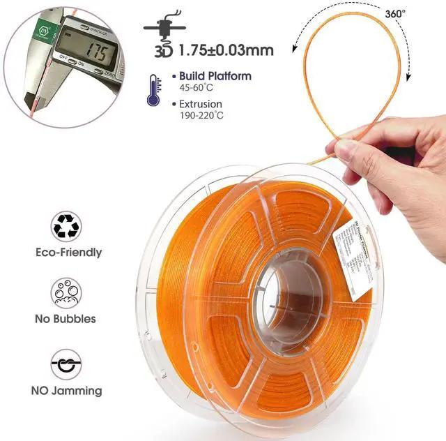 Alt view image 2 of 7 - iSANMATE 3D Printer Filament, Transparent Glitter Orange PLA Filament 1.75 mm, 3D Printing Filament 1KG/2.2lb