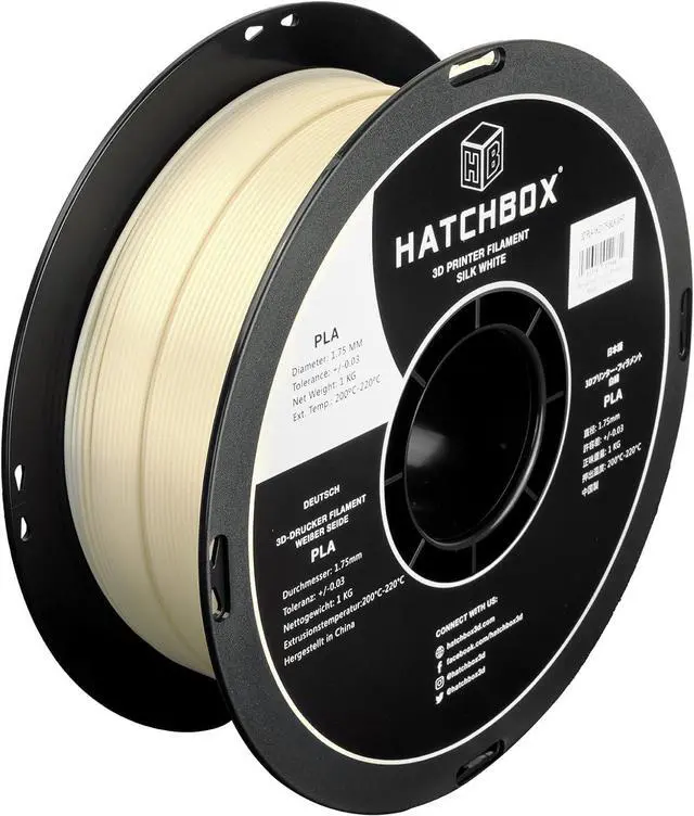 Main image of HATCHBOX 1.75mm Silk White PLA 3D Printer Filament, 1 KG Spool, Dimensional Accuracy +/- 0.03 mm, 3D Printing Filament