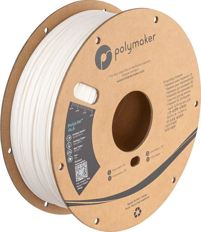 Main image of Polymaker PLA Filament, White 3D Printer PLA Filament 1.75mm 1kg - PolyLite 3D Printing PLA Filament, Dimensional Accuracy +/- 0.03mm, Compatible with Most 3D Printer, White