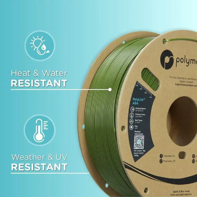 Alt view image 5 of 7 - Polymaker ASA Filament 1.75mm Army Green, 1kg ASA 3D Printer Filament, Heat & Weather Resistant - ASA 3D Filament Perfect for Printing Outdoor Functional Parts, Dimensional Accuracy +/- 0.03mm