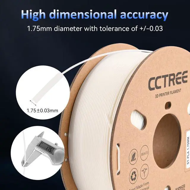 Alt view image 2 of 7 - CCTREE Glow in The Dark PLA 3D Printer Filament 1.75mm, 1KG Spool (2.2lbs), Dimensional Accuracy +/- 0.03mm, PLA+ Stronger and Tougher 3D Printing Filament Plus, Glow Blue