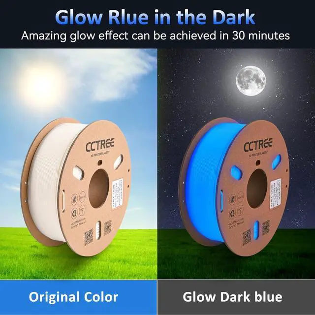 Alt view image 3 of 7 - CCTREE Glow in The Dark PLA 3D Printer Filament 1.75mm, 1KG Spool (2.2lbs), Dimensional Accuracy +/- 0.03mm, PLA+ Stronger and Tougher 3D Printing Filament Plus, Glow Blue