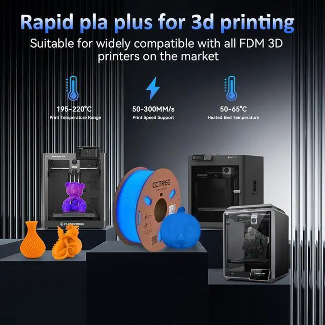 Alt view image 4 of 7 - CCTREE Glow in The Dark PLA 3D Printer Filament 1.75mm, 1KG Spool (2.2lbs), Dimensional Accuracy +/- 0.03mm, PLA+ Stronger and Tougher 3D Printing Filament Plus, Glow Blue