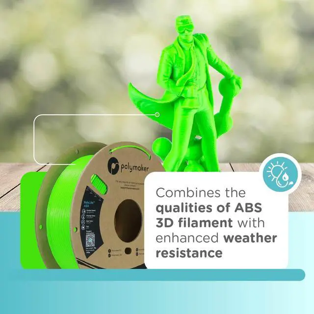Alt view image 2 of 7 - Polymaker ASA Filament 1.75mm Pop Green, 1kg ASA 3D Printer Filament, Heat & Weather Resistant - ASA 3D Filament Perfect for Printing Outdoor Functional Parts, Dimensional Accuracy +/- 0.03mm