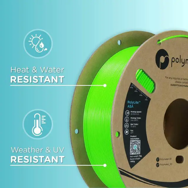 Alt view image 5 of 7 - Polymaker ASA Filament 1.75mm Pop Green, 1kg ASA 3D Printer Filament, Heat & Weather Resistant - ASA 3D Filament Perfect for Printing Outdoor Functional Parts, Dimensional Accuracy +/- 0.03mm