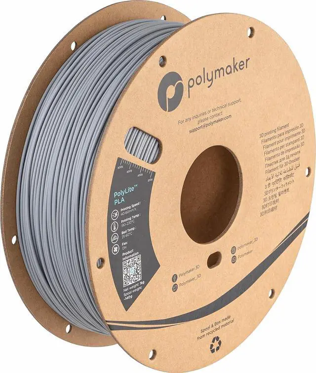 Main image of Polymaker PLA Filament, Grey 3D Printer PLA Filament 1.75mm 1kg - PolyLite 3D Printing PLA Filament, Dimensional Accuracy +/- 0.03mm, Compatible with Most 3D Printer, Grey