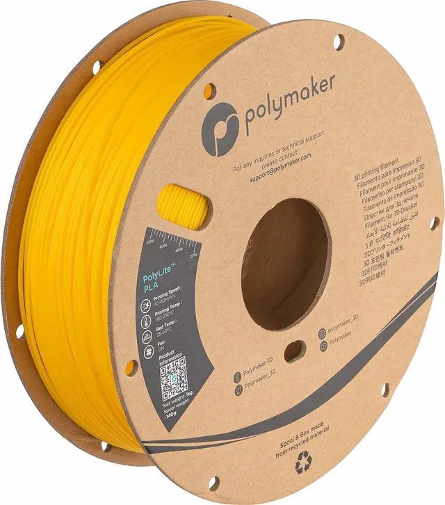 Main image of Polymaker PLA Filament, Yellow 3D Printer PLA Filament 1.75mm 1kg - PolyLite 3D Printing PLA Filament, Dimensional Accuracy +/- 0.03mm, Compatible with Most 3D Printer, Yellow
