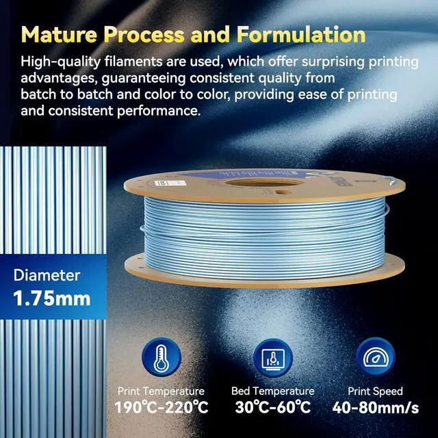 Alt view image 6 of 7 - PLA Silk 3D Printer Filament, Upgrade Cardboard Spool, Silk Shiny Filament, Dimensional Accuracy +/-0.03mm, 1.75mm, 1kg, Blue