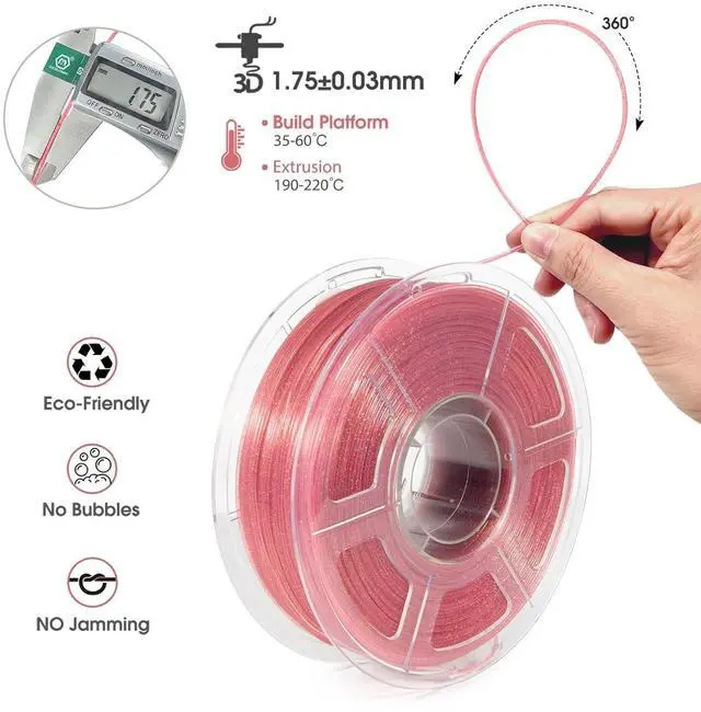 Alt view image 2 of 7 - iSANMATE 3D Printer Filament, Transparent Glitter Light Pink PLA Filament 1.75 mm, 3D Printing Filament 1KG/2.2lb