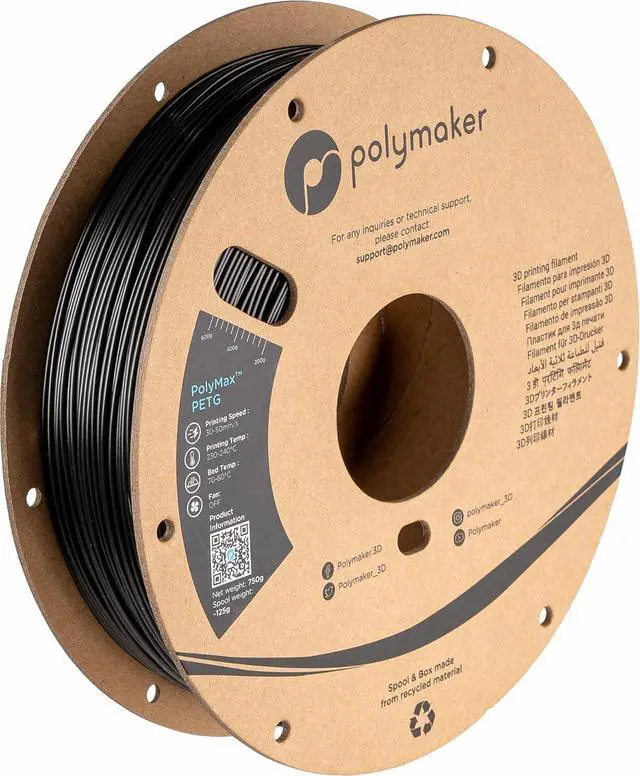 Main image of Polymaker Polymax Tough PETG Filament 1.75mm, Black PETG 0.75kg - PolyMax PETG 1.75mm 3D Printer Filament PETG 1.75mm, Tougher PETG+ 3D Black Filament, Higher Heat Resistance Than PLA