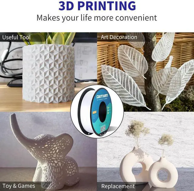 Alt view image 4 of 7 - GIANTARM 3D Printer Filament, White Pla Filament, 1Kg(2.2lbs) Spool, 1.75mm Dimension Accuracy +/- 0.03mm, 3D Printing Filament