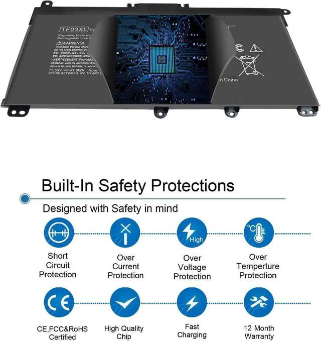 Alt view image 3 of 7 - TF03XL 920070-855 Battery for HP Pavilion 17 15 14 17-AR050WM 15-CC023CL 15-CC050WM 15-CC060WM 15-CC123CL CC563ST 15-CD040WM 17-AR 15-CC 15-CD 15-CK 14-BF 920046-121 421 541 HSTNN-LB7X IB7Y Laptop