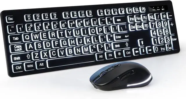 Main image of Large Print Backlit Wireless Keyboard and Mouse, 2.4G Full Size Keyboard and Mouse Combo with Big Letters and Backlight Key, Easy to See Big Letters, Light Up Keyboard for Windows, PC, Laptop, Desktop