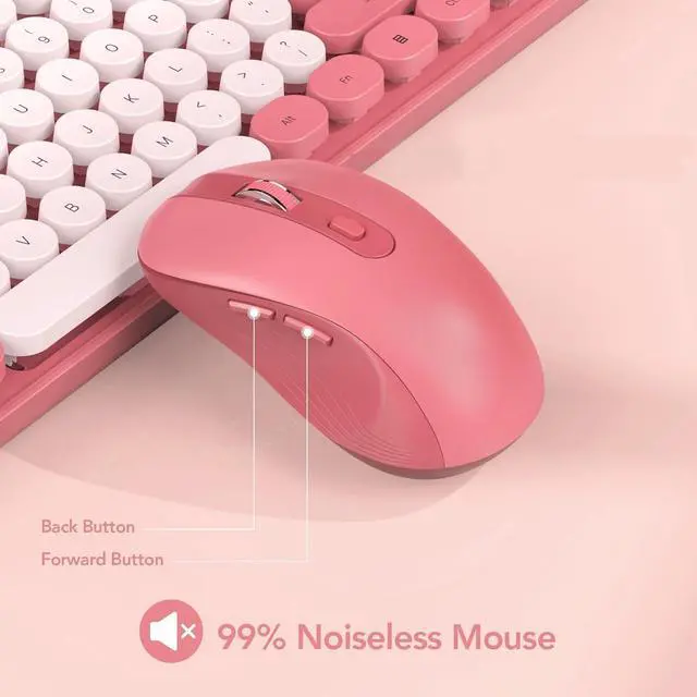 Alt view image 6 of 7 - Wireless Keyboard and Mouse Combo, Retro Round Keycap Typewriter Keyboard with Phone/Tablet Holder, Cute Colorful Keyboard for Computer/Laptop/Windows/Mac by SABLUTE, Pink