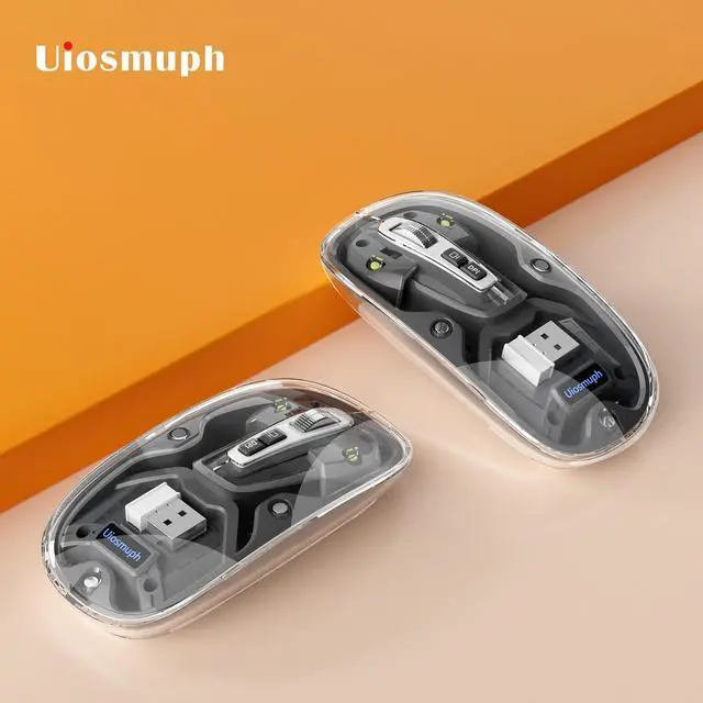 Alt view image 7 of 7 - Uiosmuph Bluetooth Wireless Mouse Tri-Mode (Dual BT5.1+2.4GHz) USB C Rechargeable Computer Mouse Full Transparent Silent Mouse with USB Receiver & Type C Adapter for Laptop/Mac/iPad/Chromebook Grey