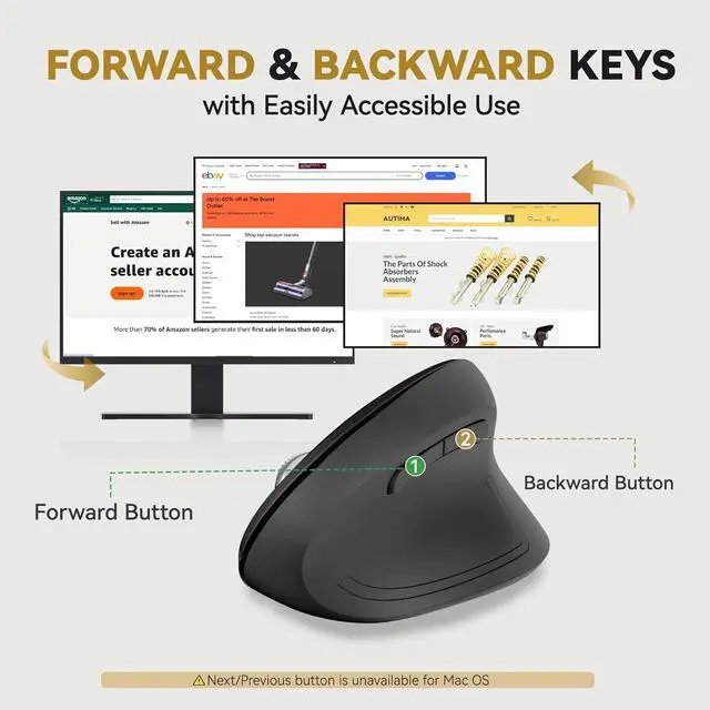 Alt view image 5 of 7 - iClever Ergonomic Mouse, WM101 Wireless Vertical Mouse 6 Buttons with Adjustable DPI 1000/1600/2000/2400 Comfortable 2.4G Optical Ergo Mouse for Laptop, Computer, Desktop, Windows, Mac OS, Gray Black