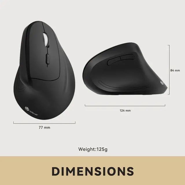 Alt view image 7 of 7 - iClever Ergonomic Mouse, WM101 Wireless Vertical Mouse 6 Buttons with Adjustable DPI 1000/1600/2000/2400 Comfortable 2.4G Optical Ergo Mouse for Laptop, Computer, Desktop, Windows, Mac OS, Gray Black
