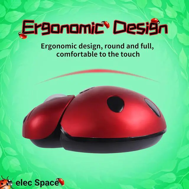 Alt view image 7 of 7 - elec Space Mini Small Wireless Mouse for Kids, Cute Animal Ladybug Shape 3000DPI Portable Mobile Optical Mouse with USB Receiver Cordless Mouse for PC Mac Laptop Computer Notebook (Red)