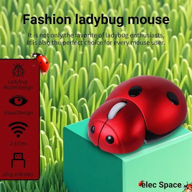 Alt view image 6 of 7 - elec Space Mini Small Wireless Mouse for Kids, Cute Animal Ladybug Shape 3000DPI Portable Mobile Optical Mouse with USB Receiver Cordless Mouse for PC Mac Laptop Computer Notebook (Red)